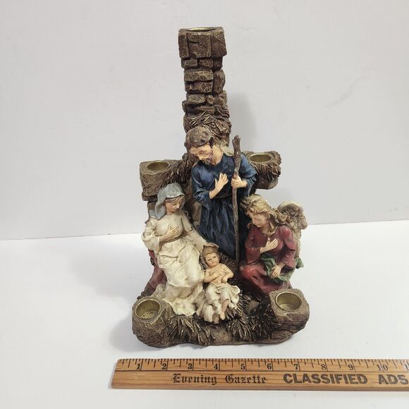 Nativity 5 Candle Holder Christmas Centerpiece Decor Manger Scene Resin - Picture 3 of 9